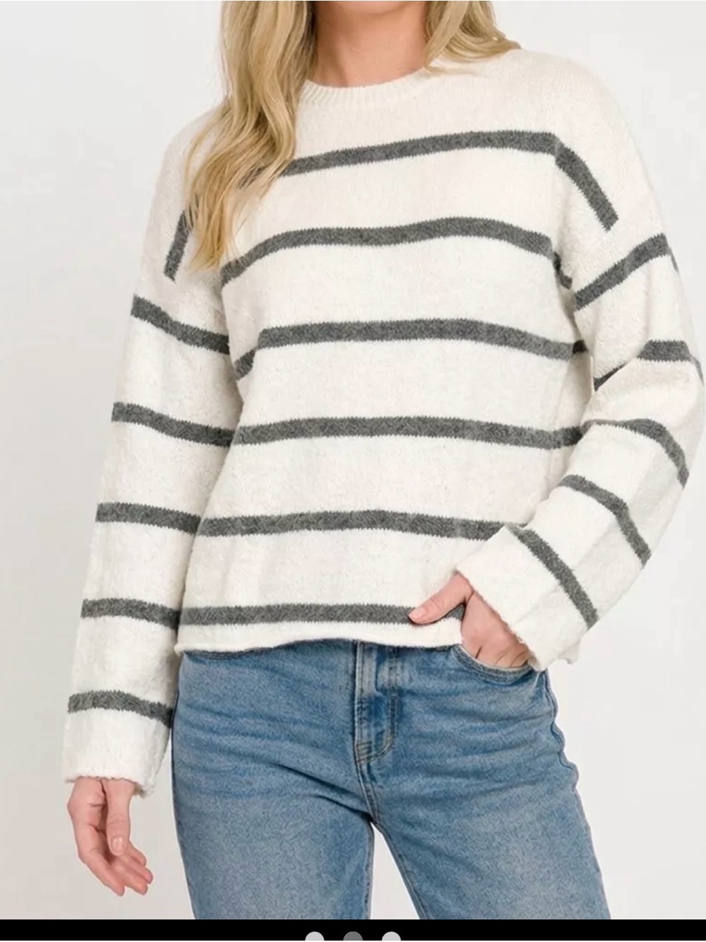 Zenana Wool Blend Striped
Long Sleeve Sweater